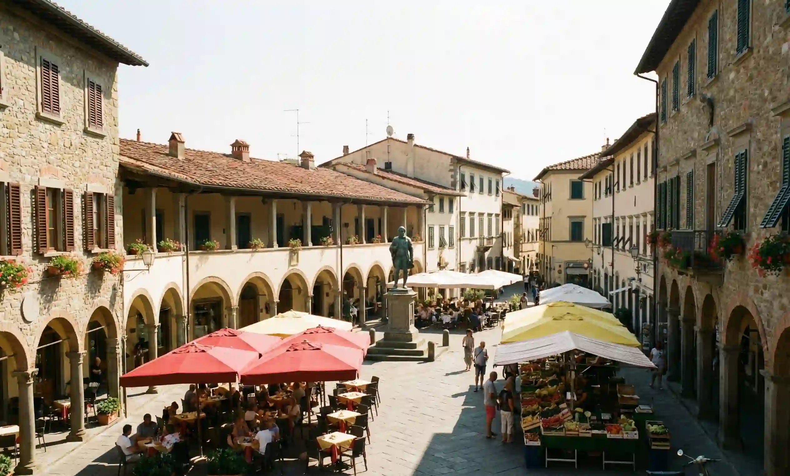 Greve in Chianti main square Piazza Matteotti with cafes and wine shops
